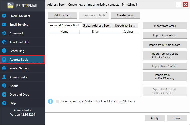 Print2Email Address Book Integration