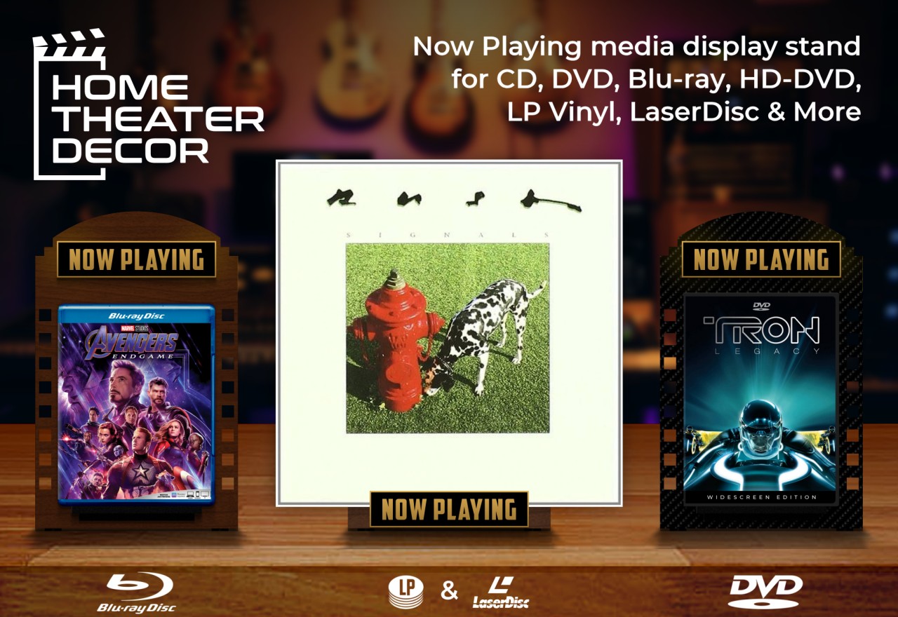 Cinemalounge Now Playing Bluray DVD LP Laserdisc Movie Display Stand Digital Movie Posters