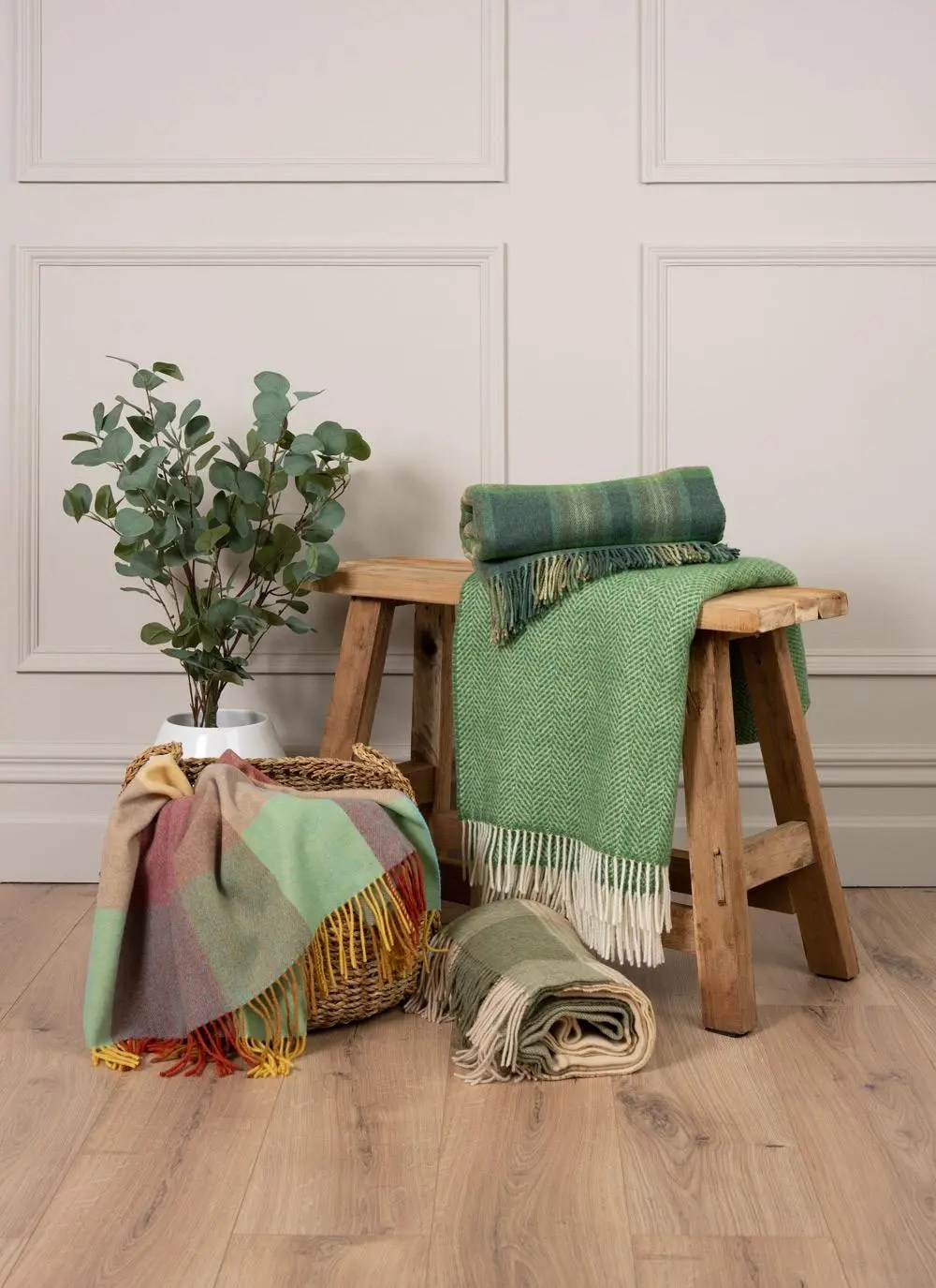 Green & Camel Lambswool Throw Blarney