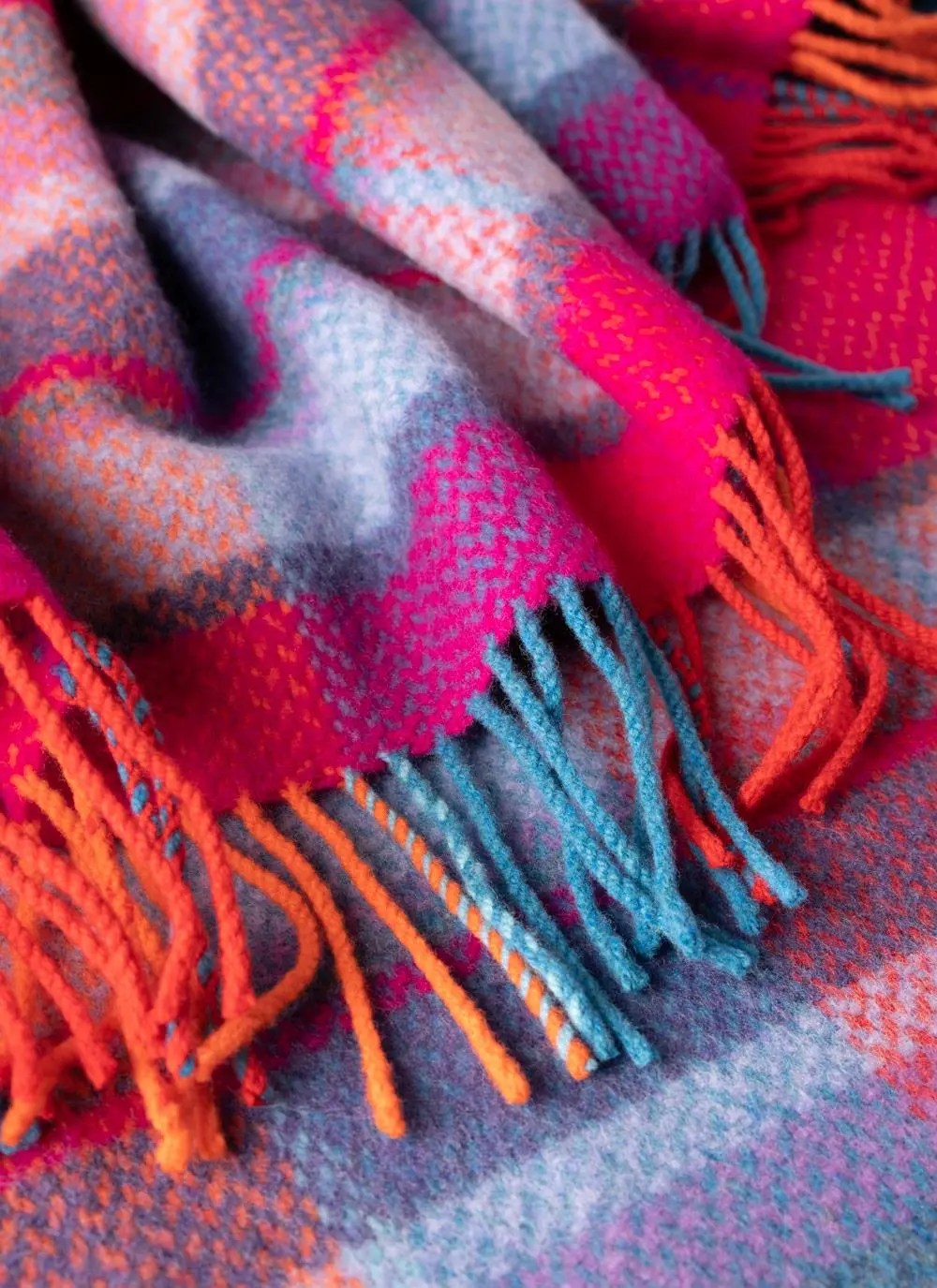 Fuchsia Check Wool Cashmere Throw Made in Ireland Irish Wool Throws