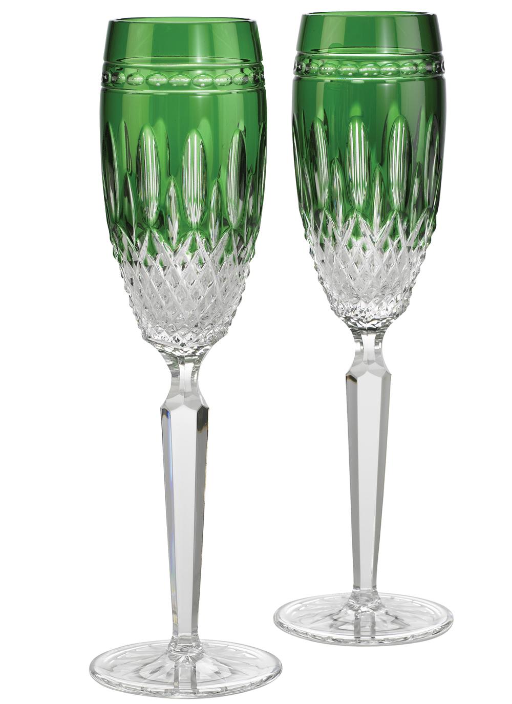 Waterford Crystal Clarendon Emerald Flute Pair Blarney
