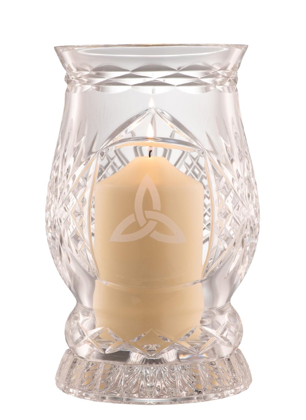 Galway Crystal Trinity Knot Hurricane Lamp with Candle Blarney