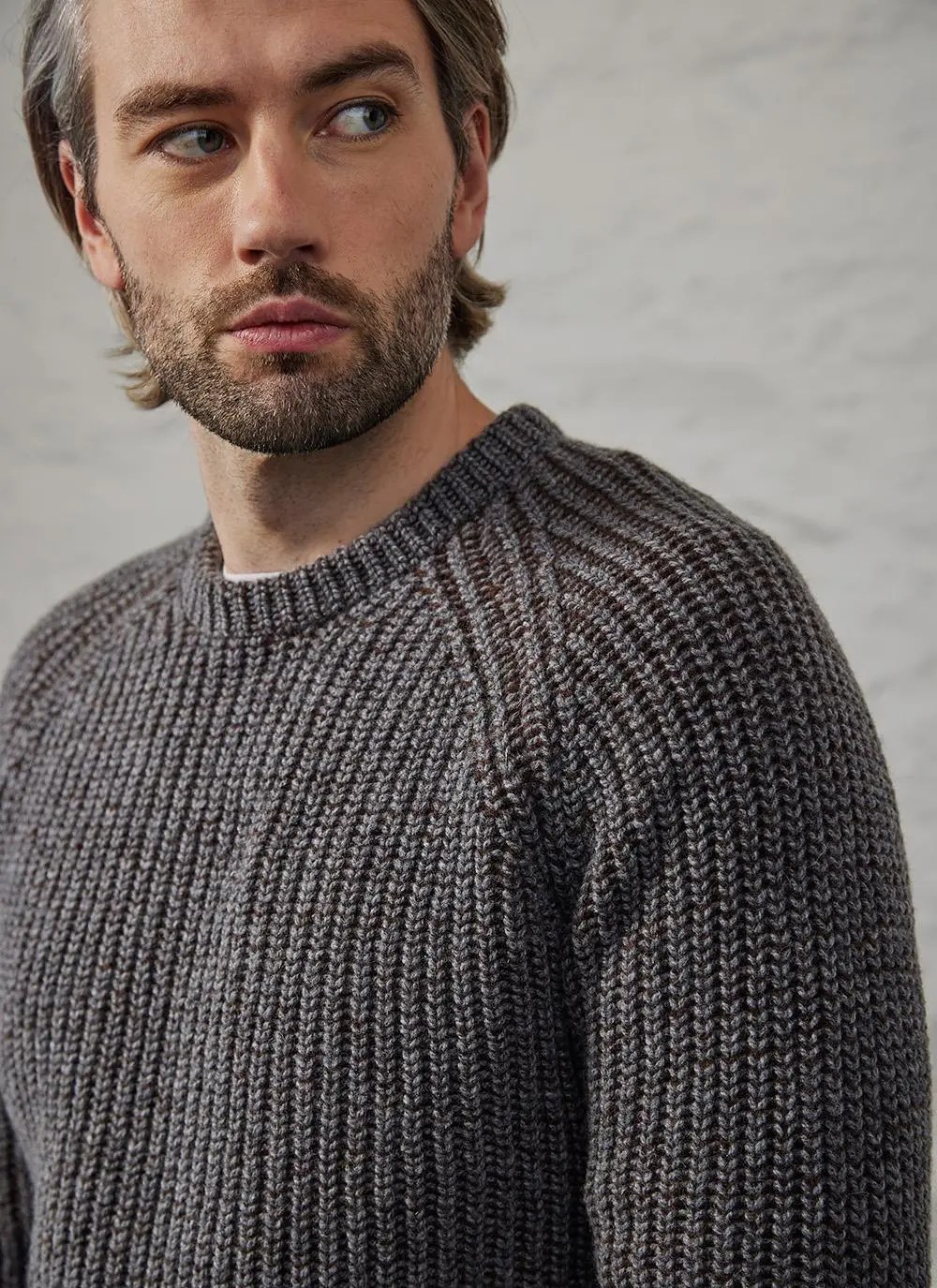 Fisherman Ribbed Crew Neck Raglan Sweater Blarney