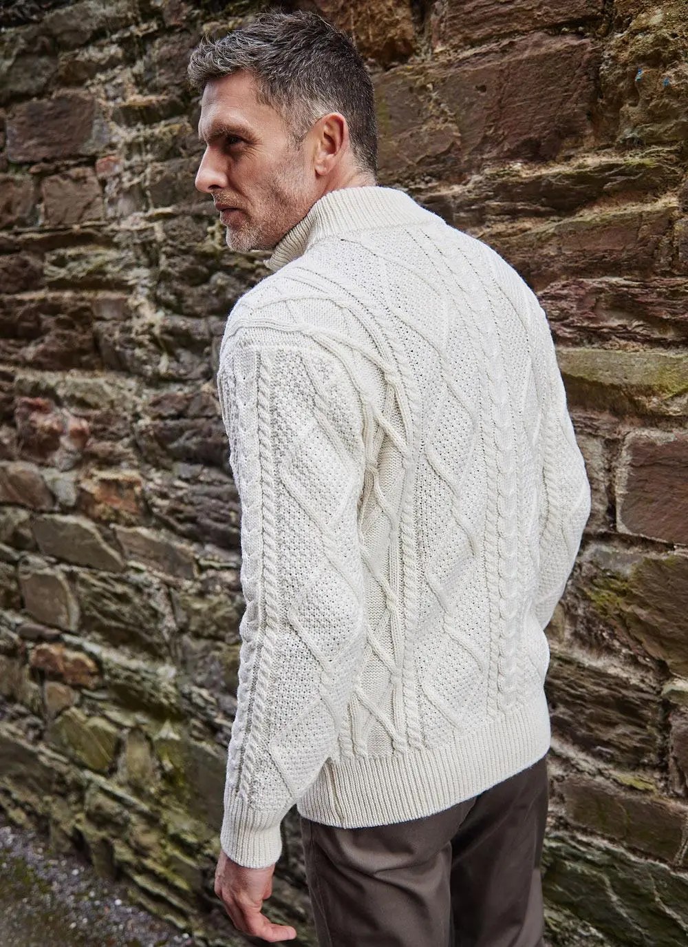 Inishmore Half Zip Aran Sweater in Natural Blarney