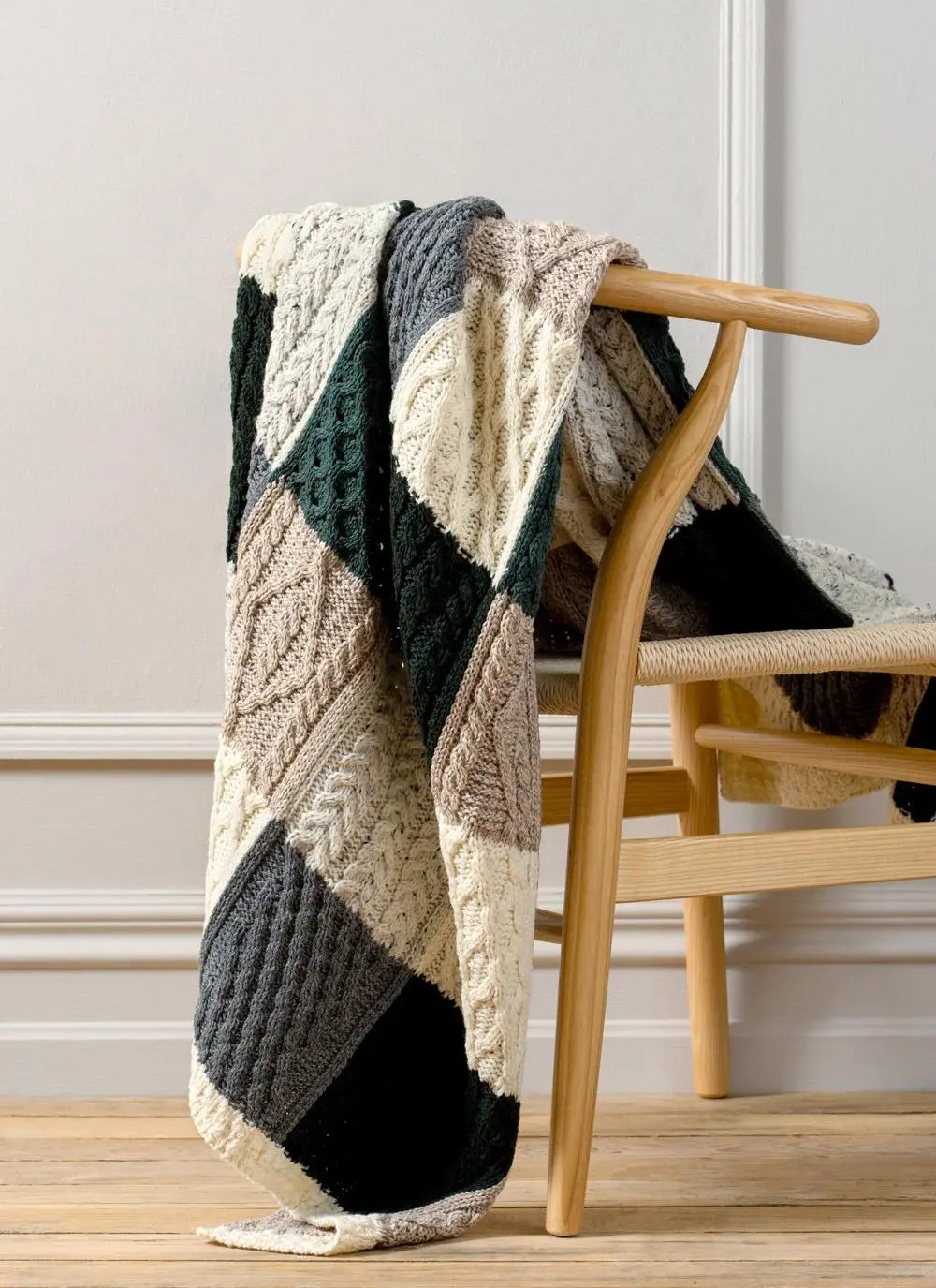 Burren Pine Patchwork Aran Throw Blarney