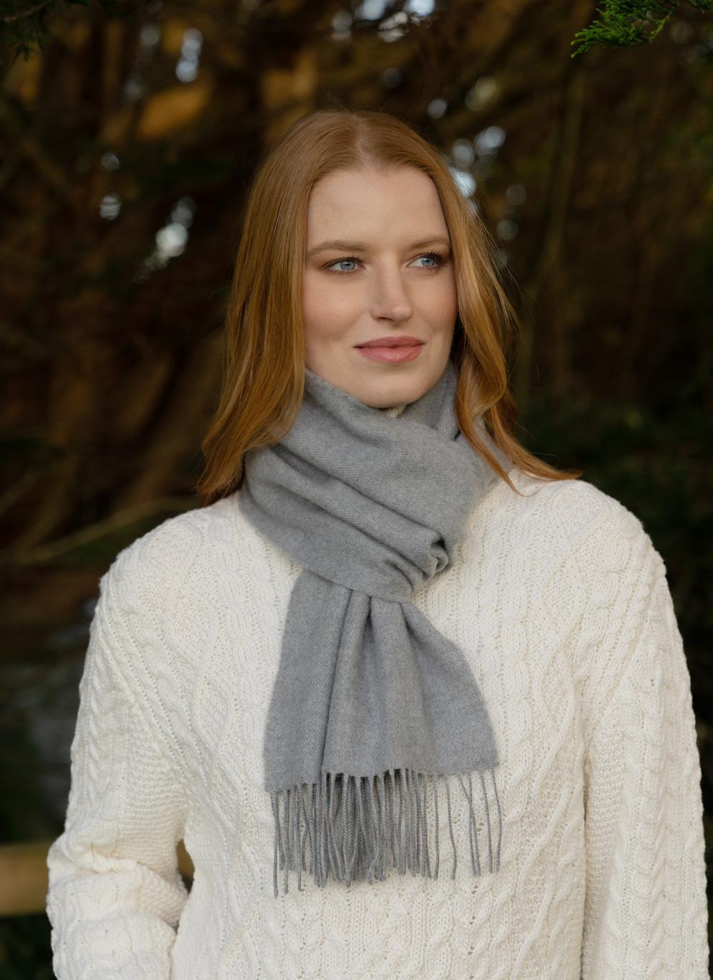 Extra Fine Merino Wool Scarf in Silver Grey Blarney