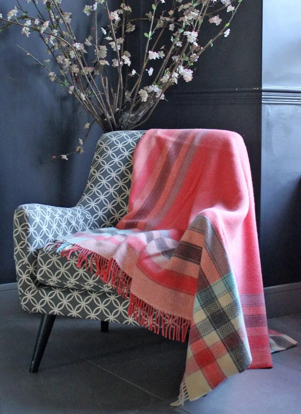 Wool Cashmere Throw Coral Pink Blarney