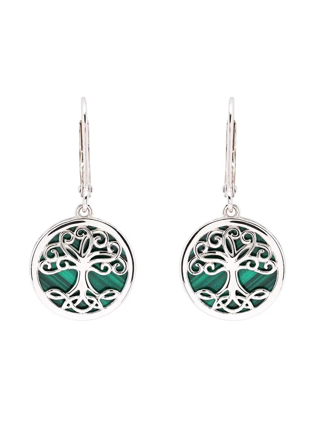 Sterling Silver Tree Of Life Malachite Earrings Blarney