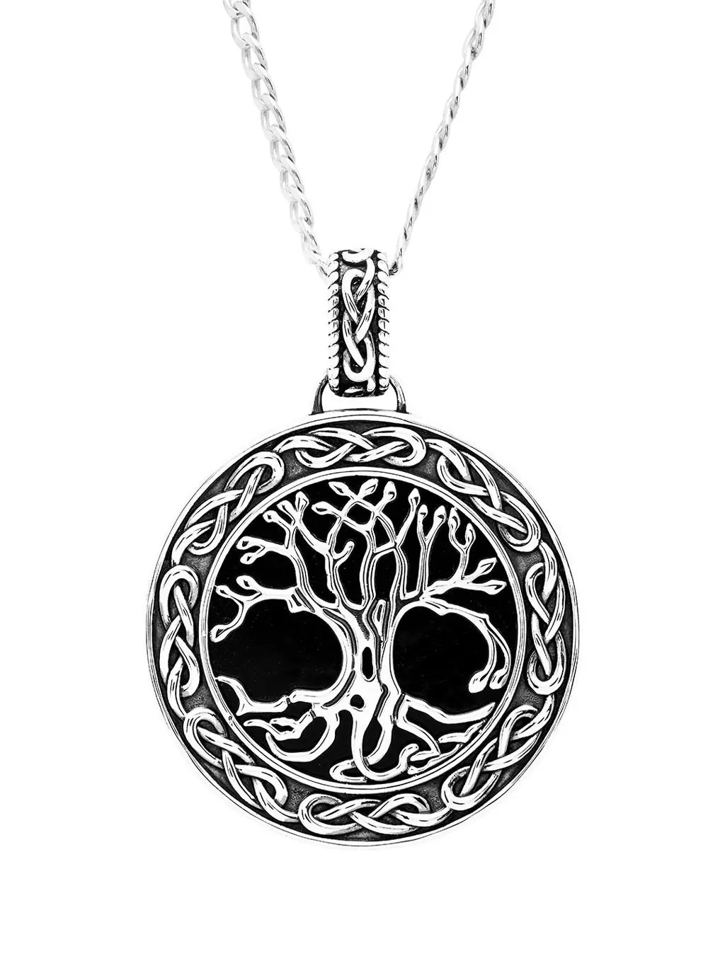 Black Onyx Sterling Silver Gent’s Celtic Tree of Life Necklace Blarney