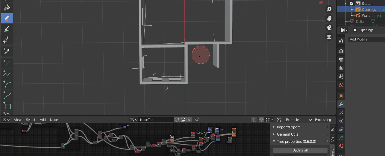 Blender for architecture Grease Pencil and Sverchok for walls (Demo