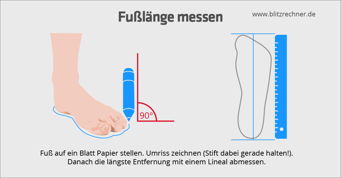 Schuhgröße in CM Umrechner Fußlänge ⇔ Schuhgrößen + Maßanleitung