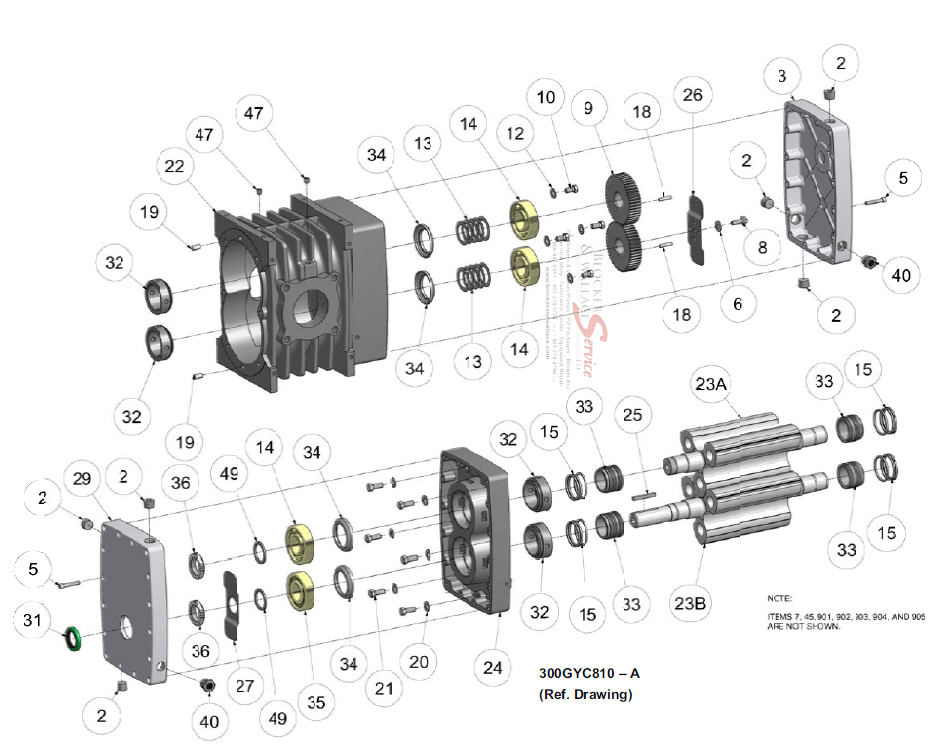 Parts list and exploded view for Triflow blowers and vacuum pumps