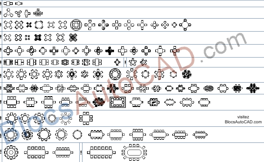 meuble (Blocs autocad dwg) tables en plan vue