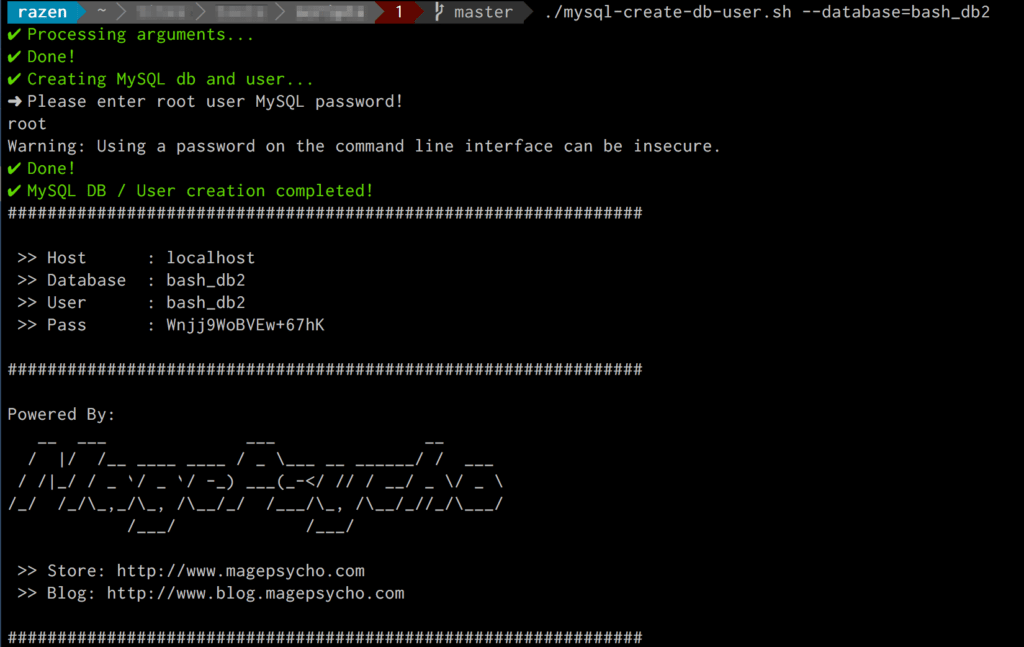 Bash Script Create MySQL Database & User with Optional Password