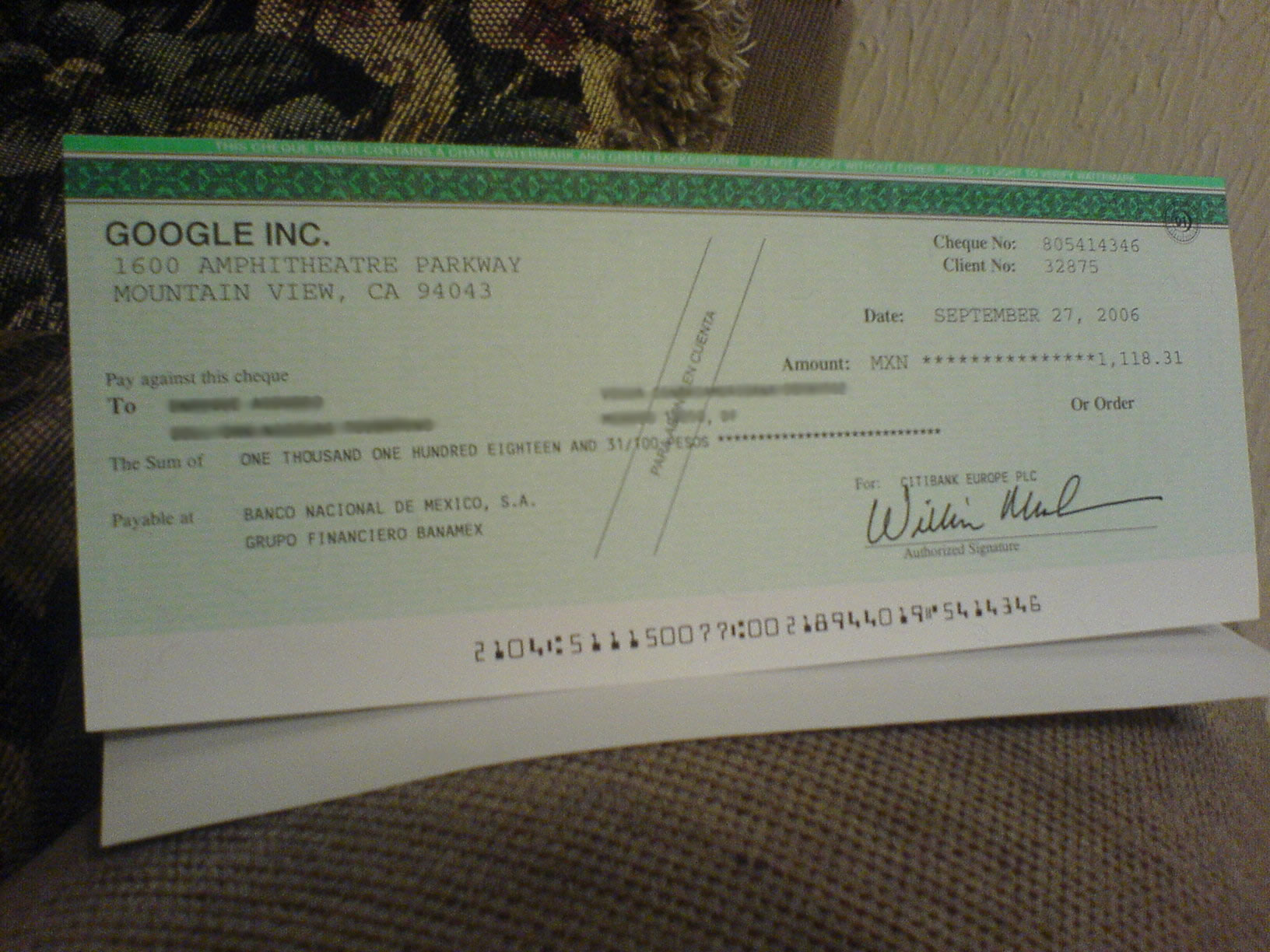 Mi cheque de Google