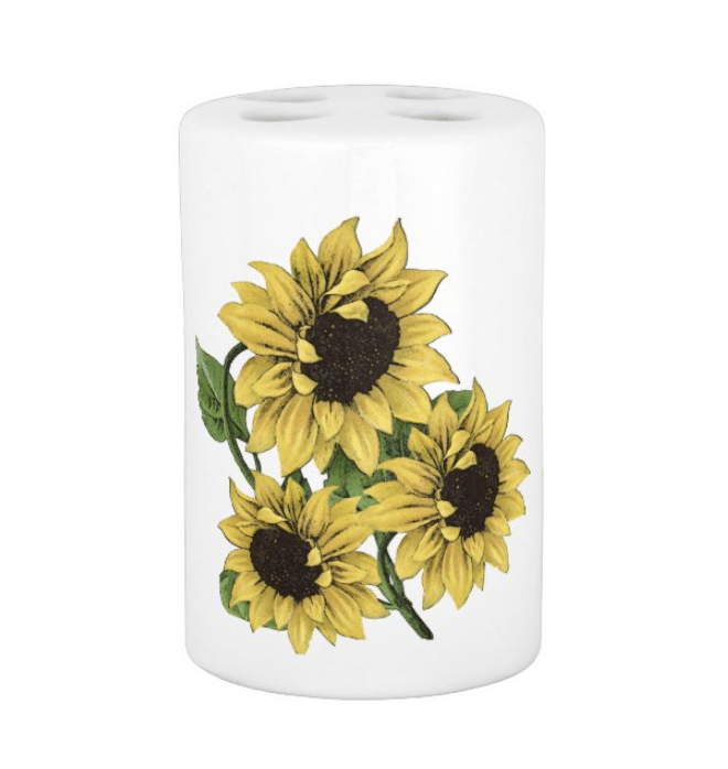 Sunflower Print Toothbrush Holder Bloomed With Grace