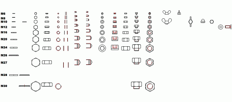 Bloques AutoCAD Gratis de tornillos M630 mm (Bloques dinámicos)
