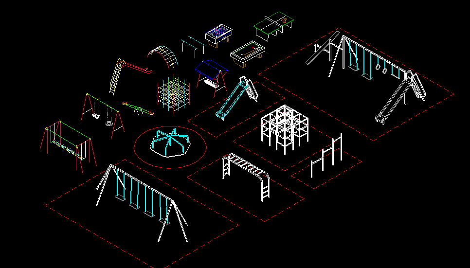 Bloques AutoCAD Gratis de juegos infantiles y equipamiento de parques