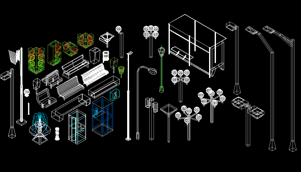 Bloques AutoCAD Gratis de mobiliario urbano en 3 dimensiones