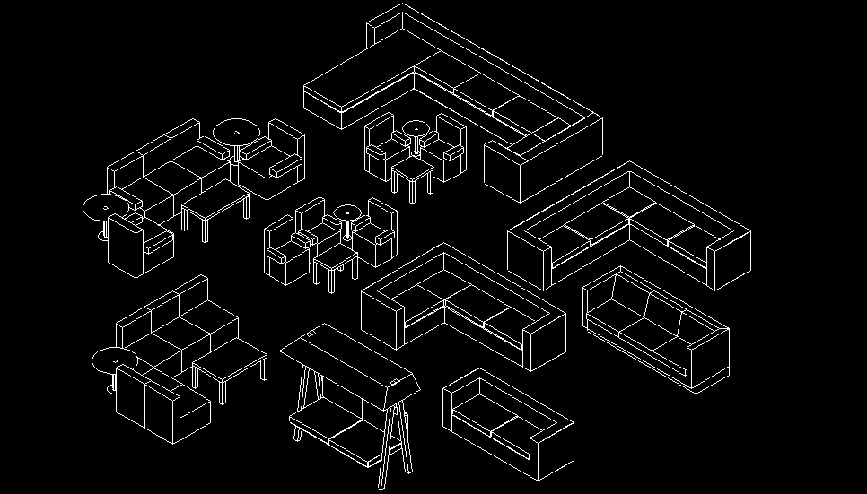 Bloques AutoCAD Gratis de sofás en 3 dimensiones