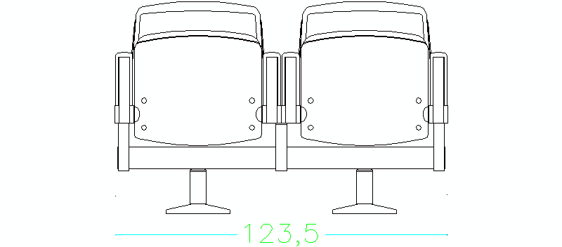 Bloques AutoCAD Gratis de pareja de dos butacas de cine en alzado