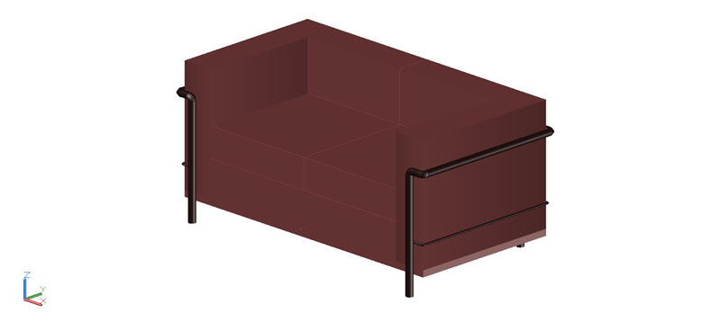 Bloques AutoCAD Gratis de sofá LC2 de 2 plazas en 3d
