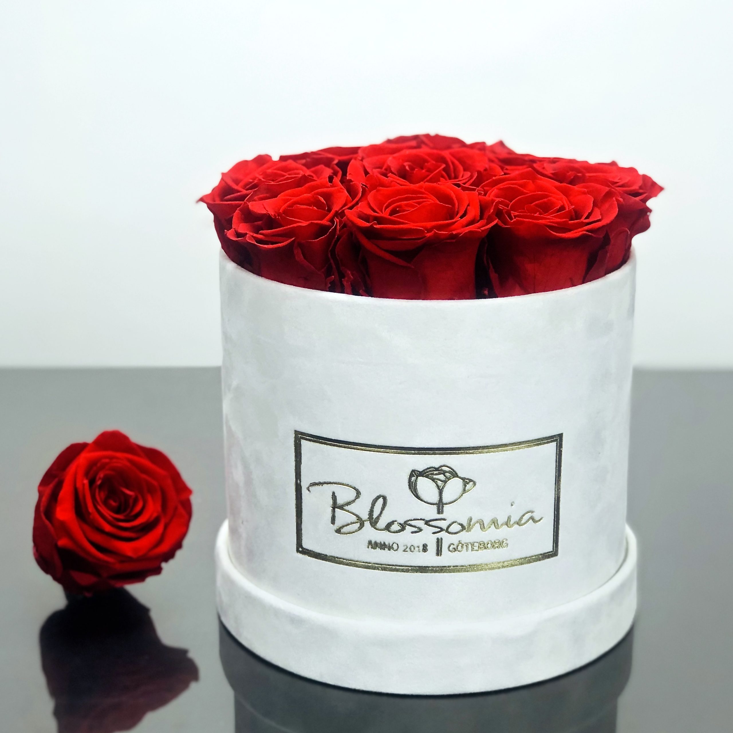 THE JUBILEE Red Evighetsrosor Box Rund Blossomia