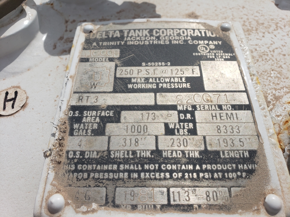 data plate Rebuilt Propane Tanks BLT Tanks