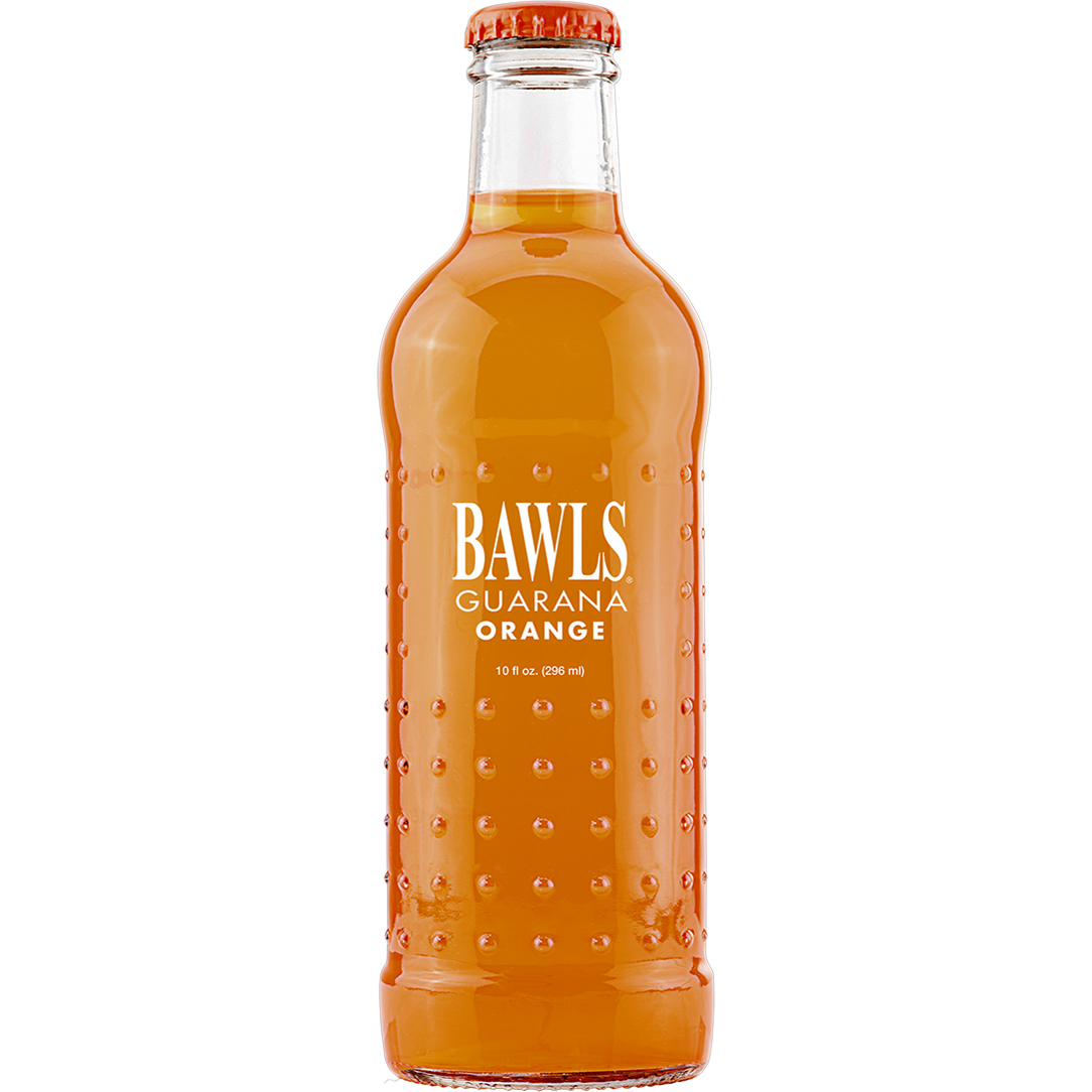 Bawls Guarana Orange Energy Drink Soda 10 oz Bottle Blue Dog Beverage