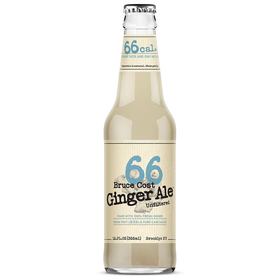 Bruce Cost 66 Cal. Ginger Ale 12 oz Bottle Blue Dog Beverage