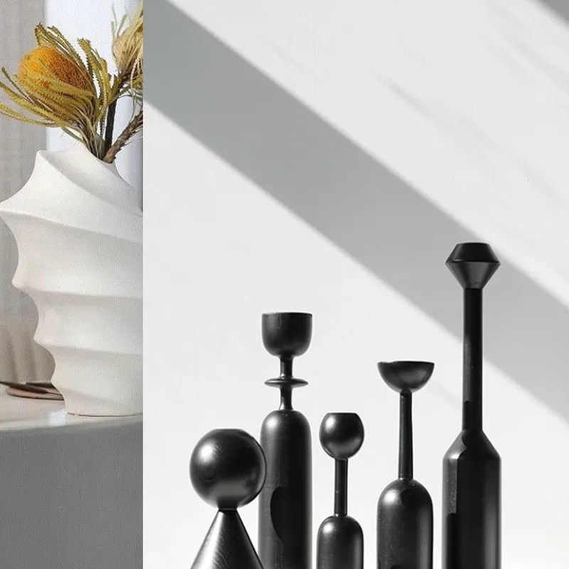 Black Wooden Candle Holder Set Modern Candle Sticks Blue Jay Décor