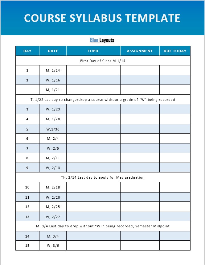 MS Word Course Syllabus Template Blue Layouts MS Word Course Syllabus Template Blue Layouts