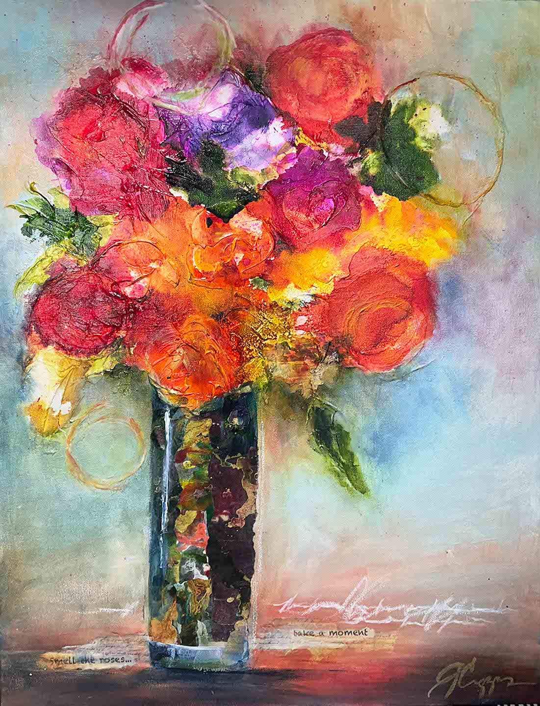 “Take a Moment…Smell the Roses” Gini Crepps Blue Line Arts
