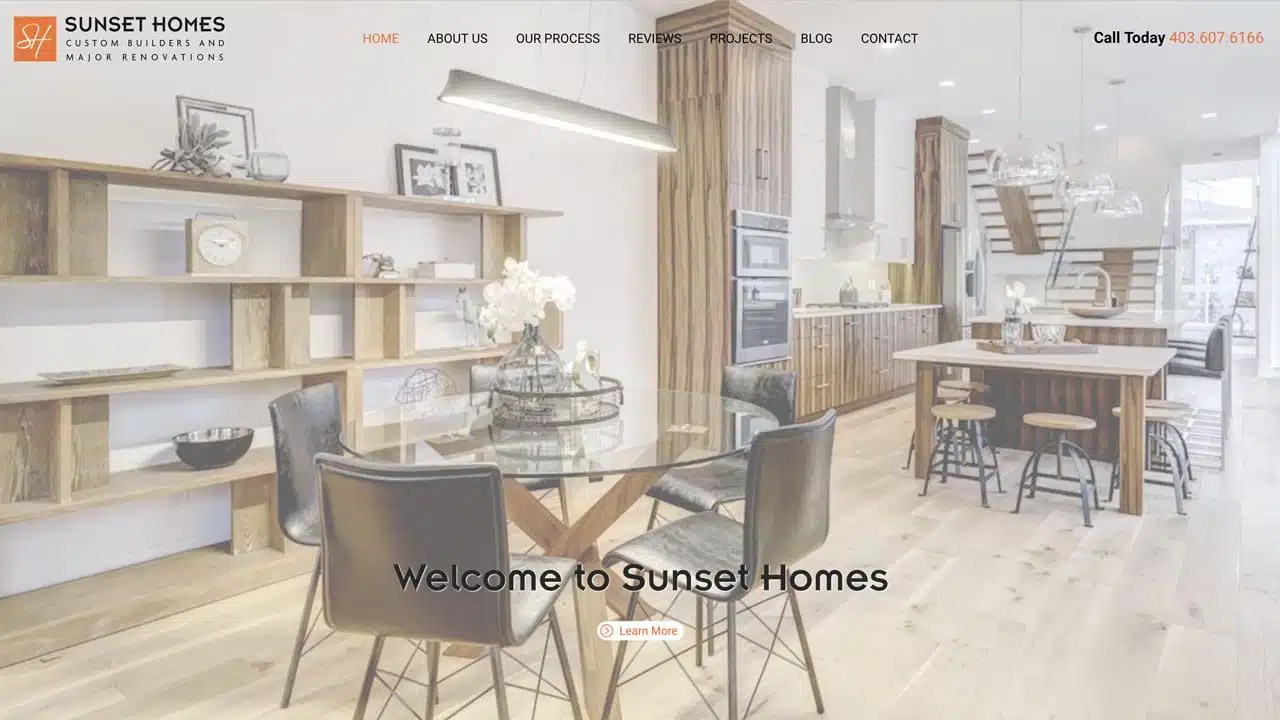 New site For Calgary Custom Home Builder Sunset Homes Blue Ocean