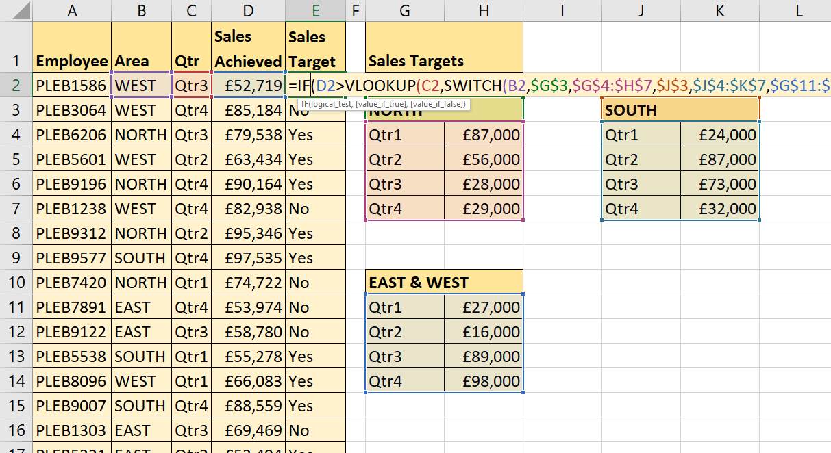 Using Excel's SWITCH Function including SWITCH with VLOOKUP.