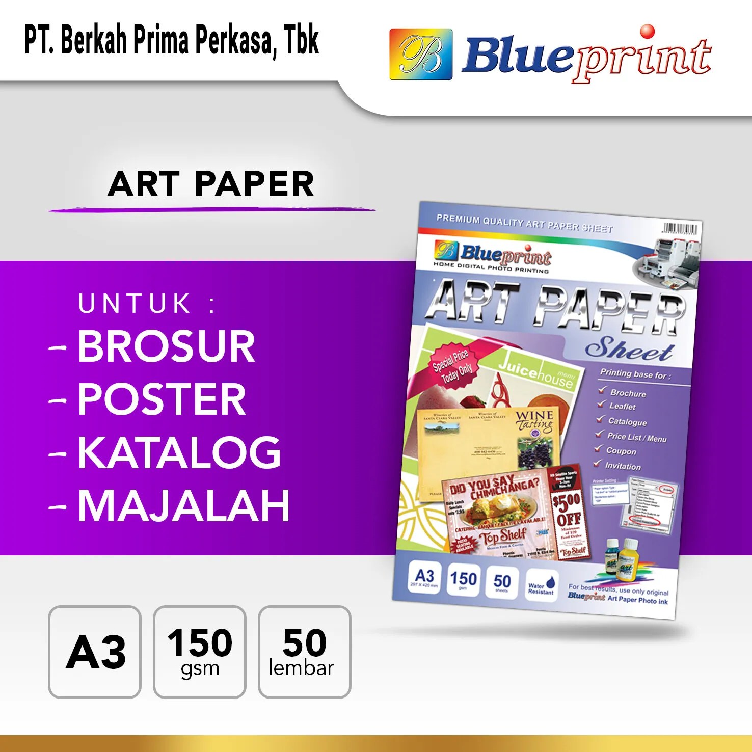 Kertas Art Paper BLUEPRINT A3 150 gsm Kertas Foto Blueprint Indonesia