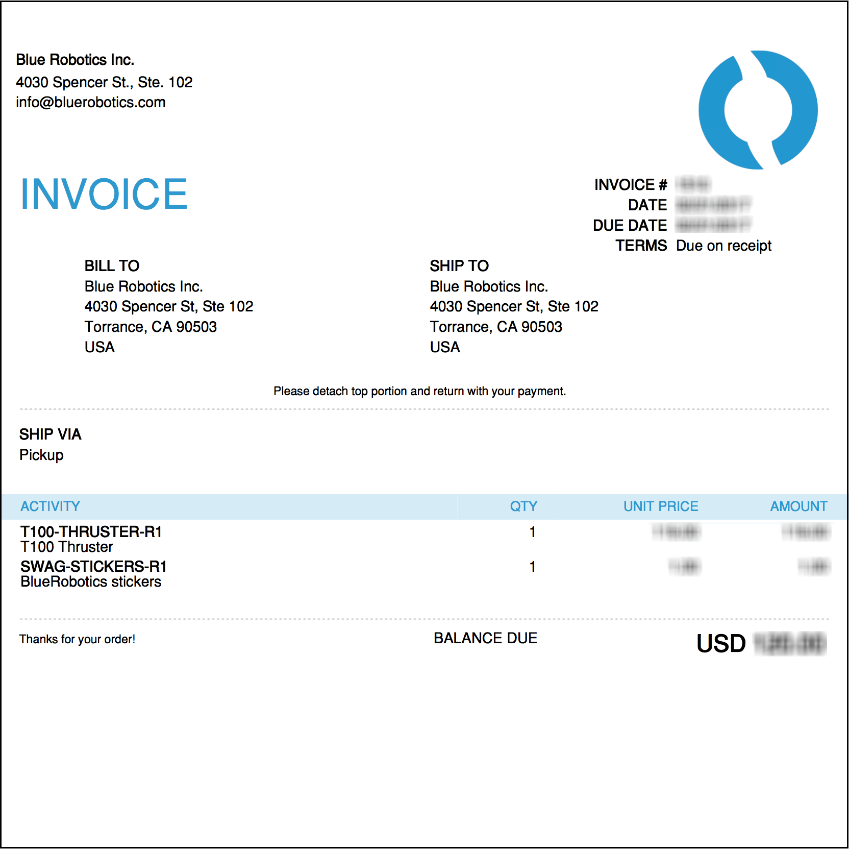 Sample invoice payment for a portion