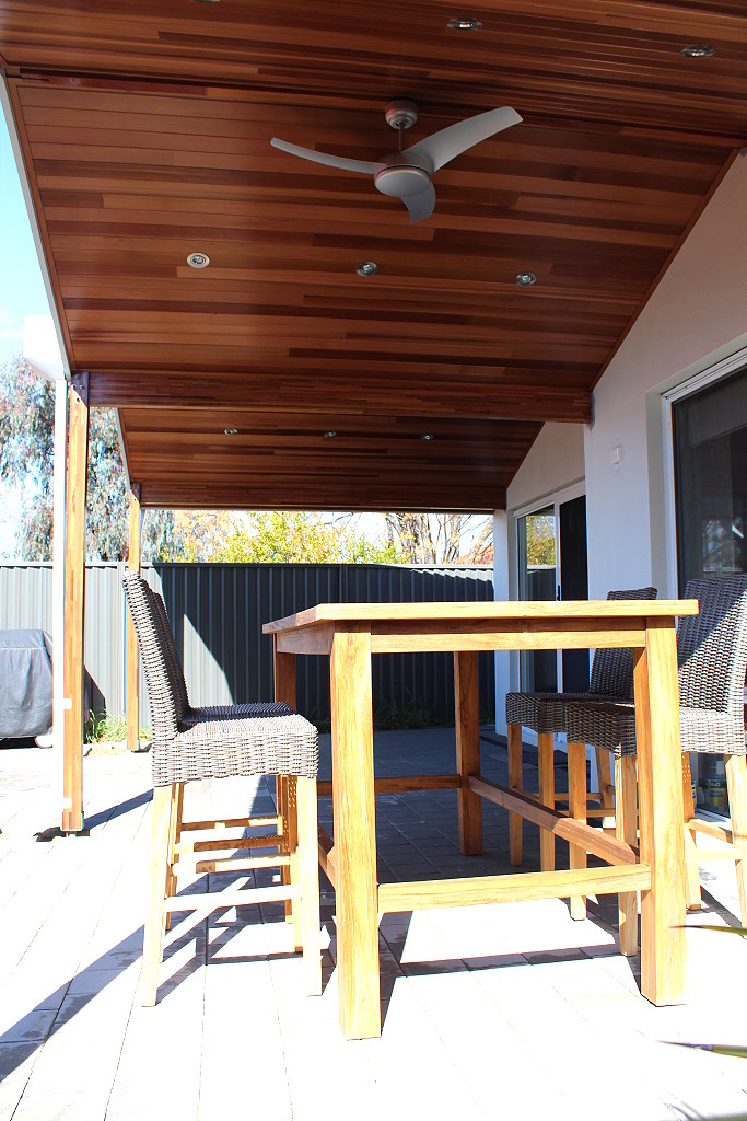 Double gable timber Patio with cedar lining Blue Sky Carpentry Perth