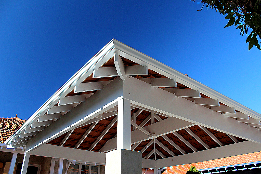 Double timber Carport with tiled Dutch gable roof Blue Sky Carpentry