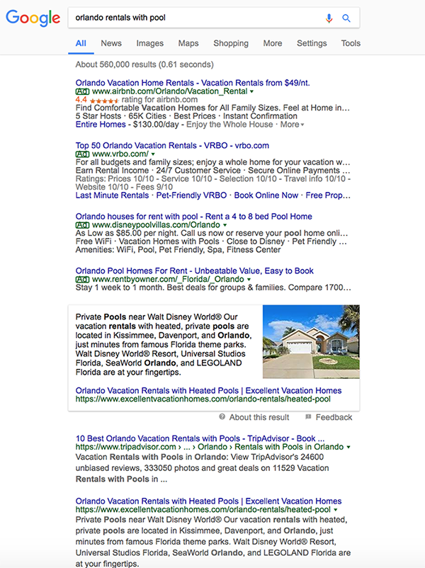 Excellent Vacation Homes Soars to the Top of Google bluetent