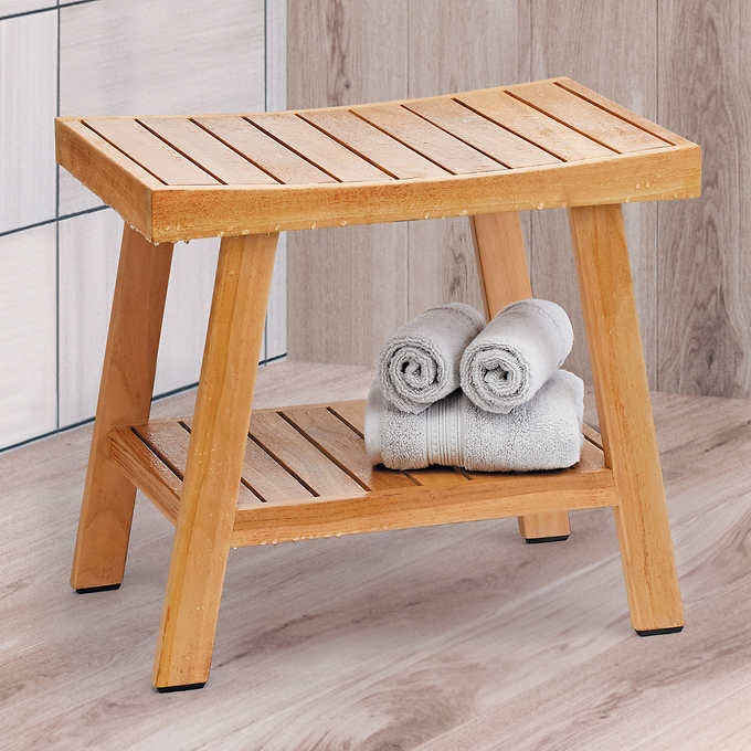 teak wood shower bench