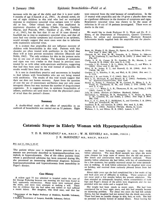 Catatonic stupor in elderly woman with hyperparathyroidism. The BMJ