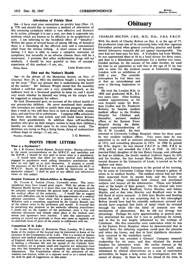 Points from Letters Companions of St. Luke The BMJ