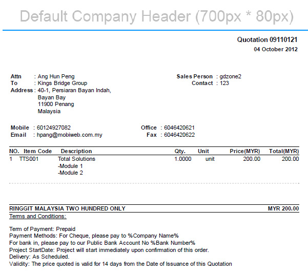 BMO Quotation System Business Management Online