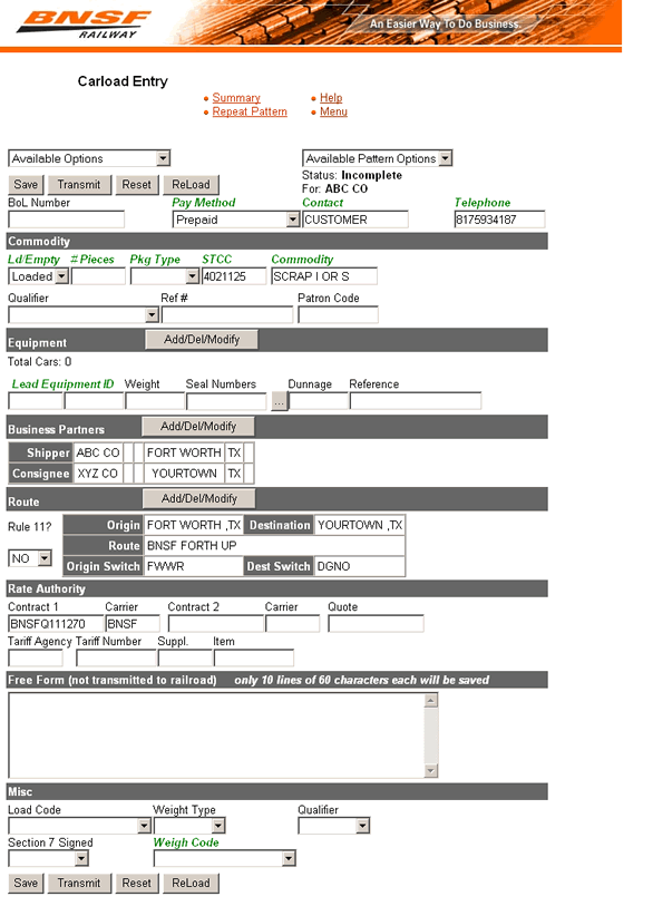 BNSF Shipping Instructions Help