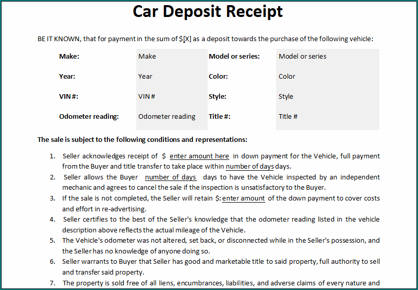 》Free Printable Car Deposit Receipt Template