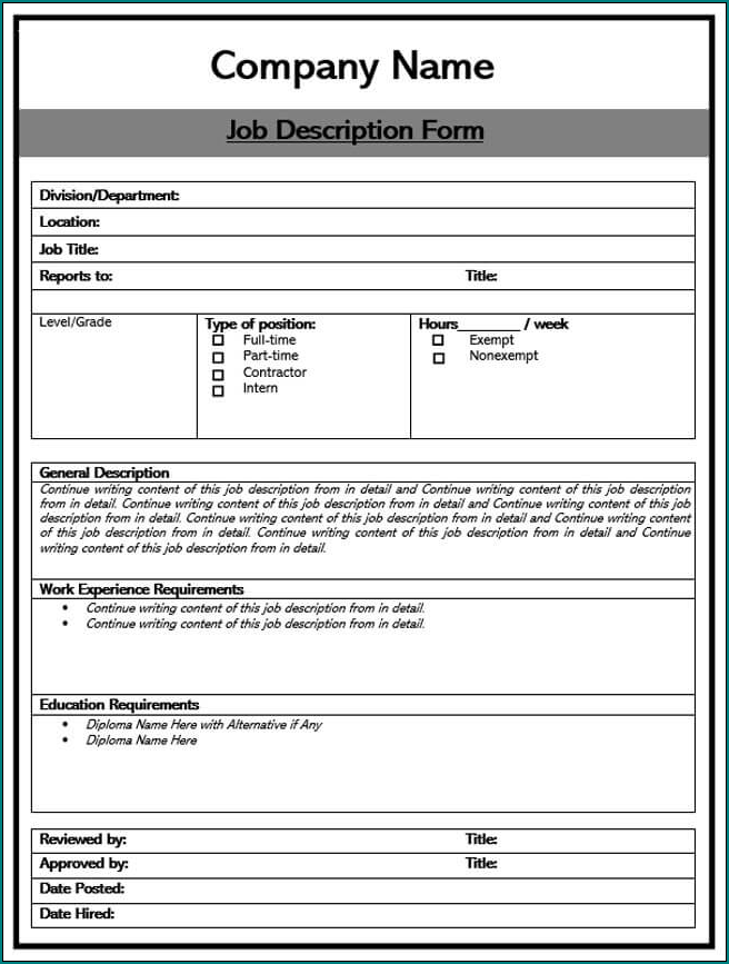 》Free Printable Job Profile Template
