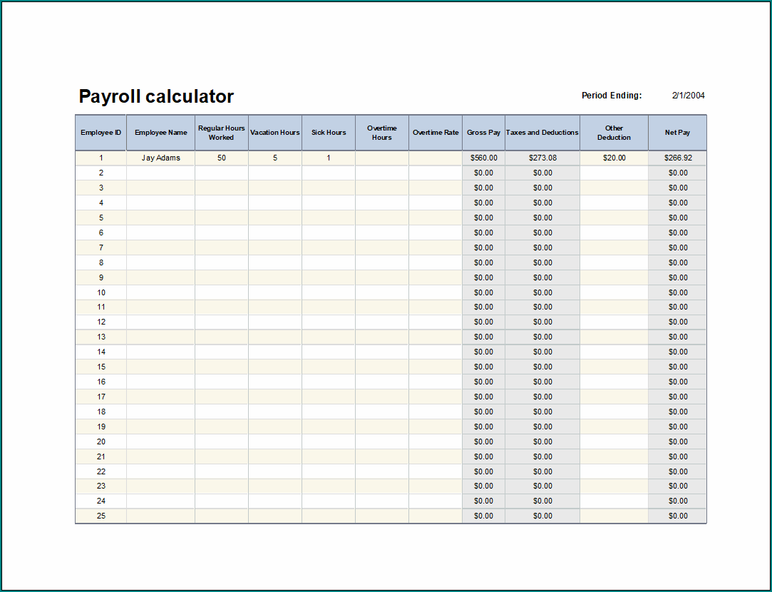 》Free Printable Payroll Calculator Template(05)