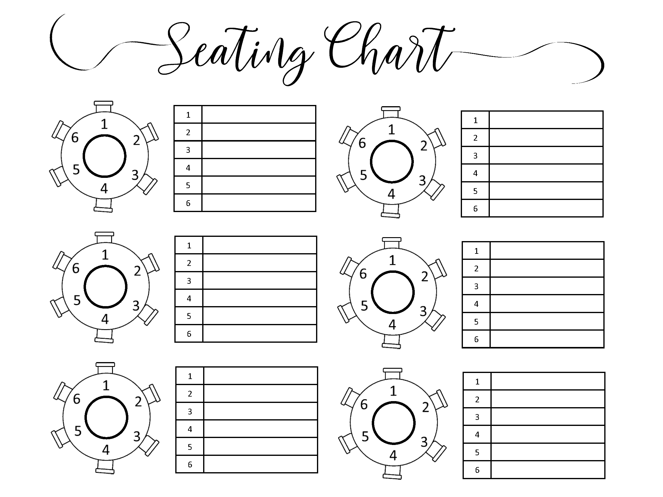 》Printable Wedding Seating List Template