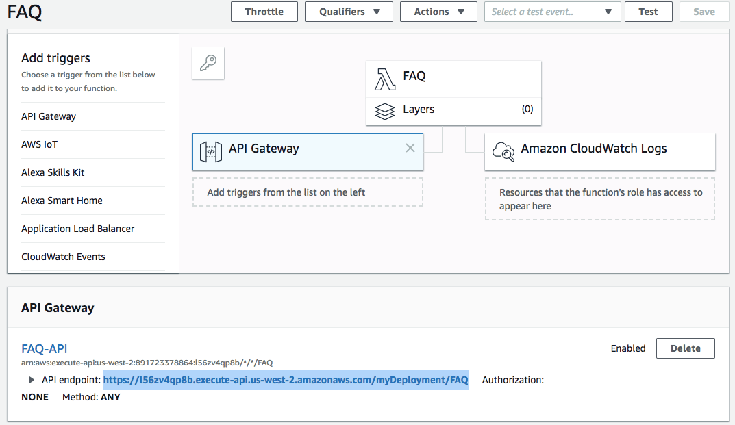 AWS API Gateway endpoint invoking Lambda function 2020